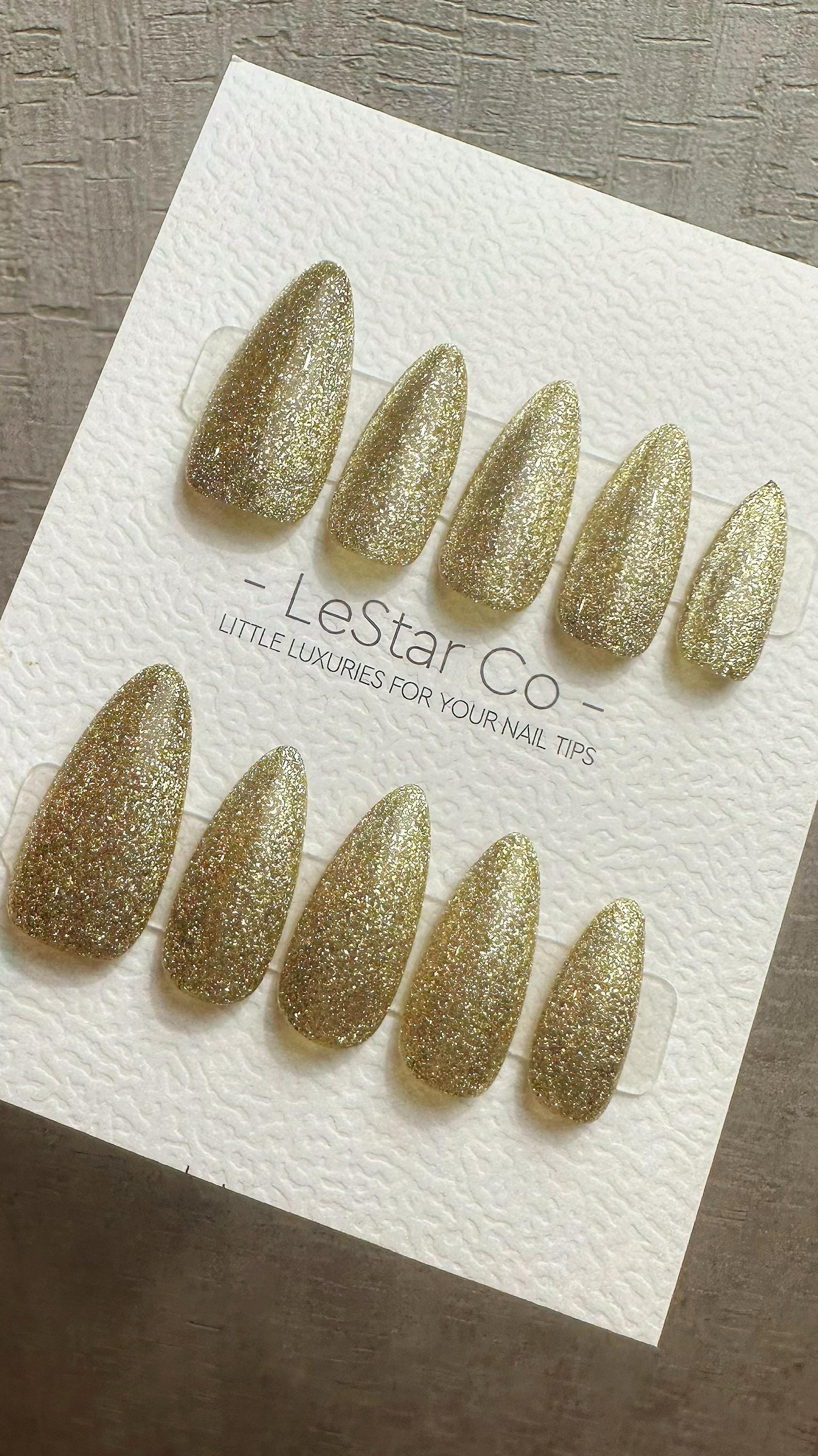 Reusable Gold Glam | Nails Premium Press on Nails Gel Manicure Handprint Pressons Handmade | Lestarco nails WM993
