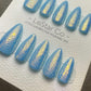 Reusable Blue Lagoon Sparkle | Premium Press on Nails Gel Hand Painted Pressons Customizable Gel Nail Artist fake nails WM990