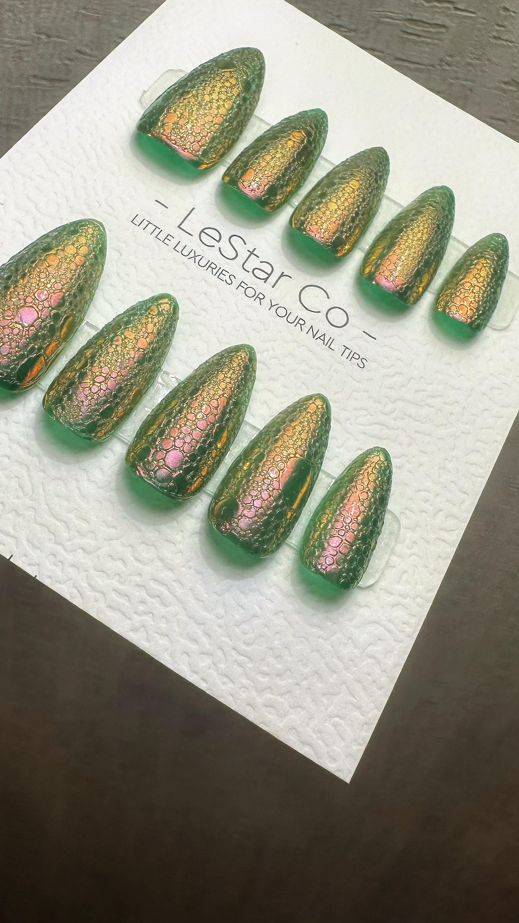 Reusable Enchanted Forest Envy | Premium Press on Nails Gel Hand Painted Pressons Customizable Gel Nail Artist fake nails WM991