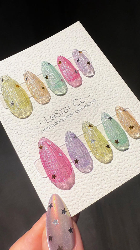 Reusable Twinkle Pop Cat Eye Effect| Premium Press on Nails Gel Hand Painted Pressons Customizable Gel Nail Artist faux nails TMR996