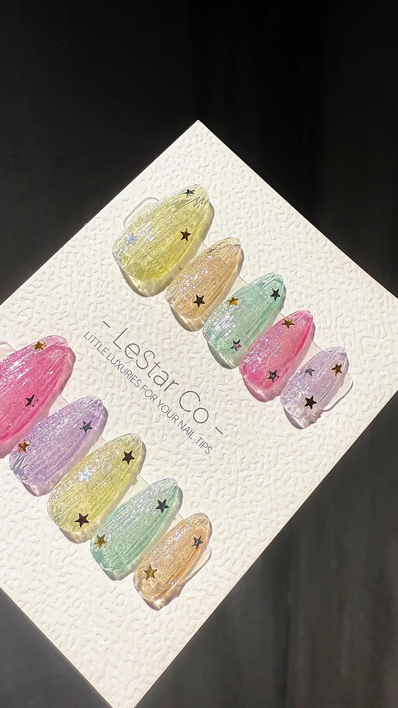 Reusable Twinkle Pop Cat Eye Effect| Premium Press on Nails Gel Hand Painted Pressons Customizable Gel Nail Artist faux nails TMR996