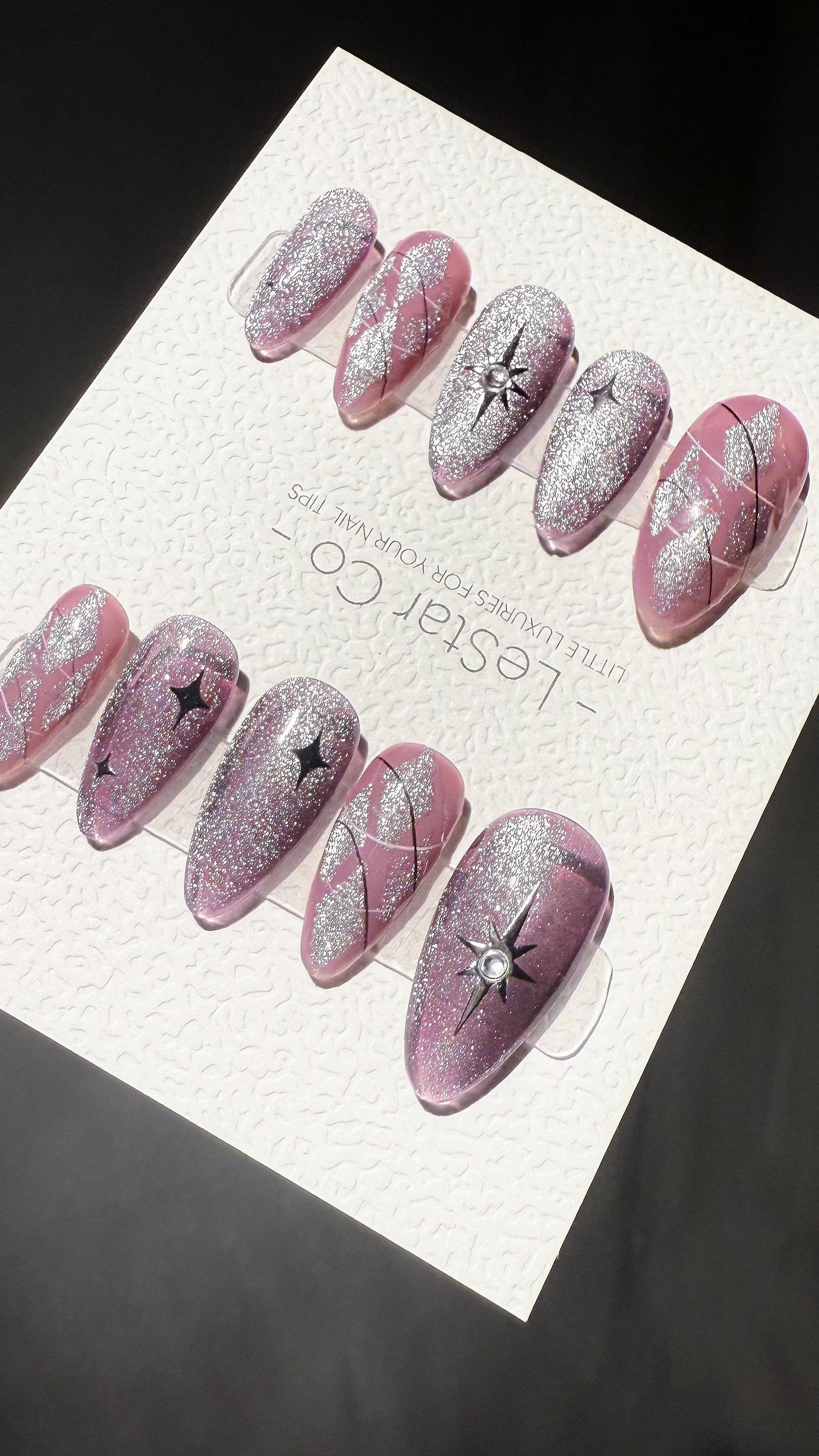 Reusable Purple Stardust Cat Eye Effect | Premium Press on Nails Gel Hand Painted Pressons Customizable Gel Nail Artist faux nails TMR997