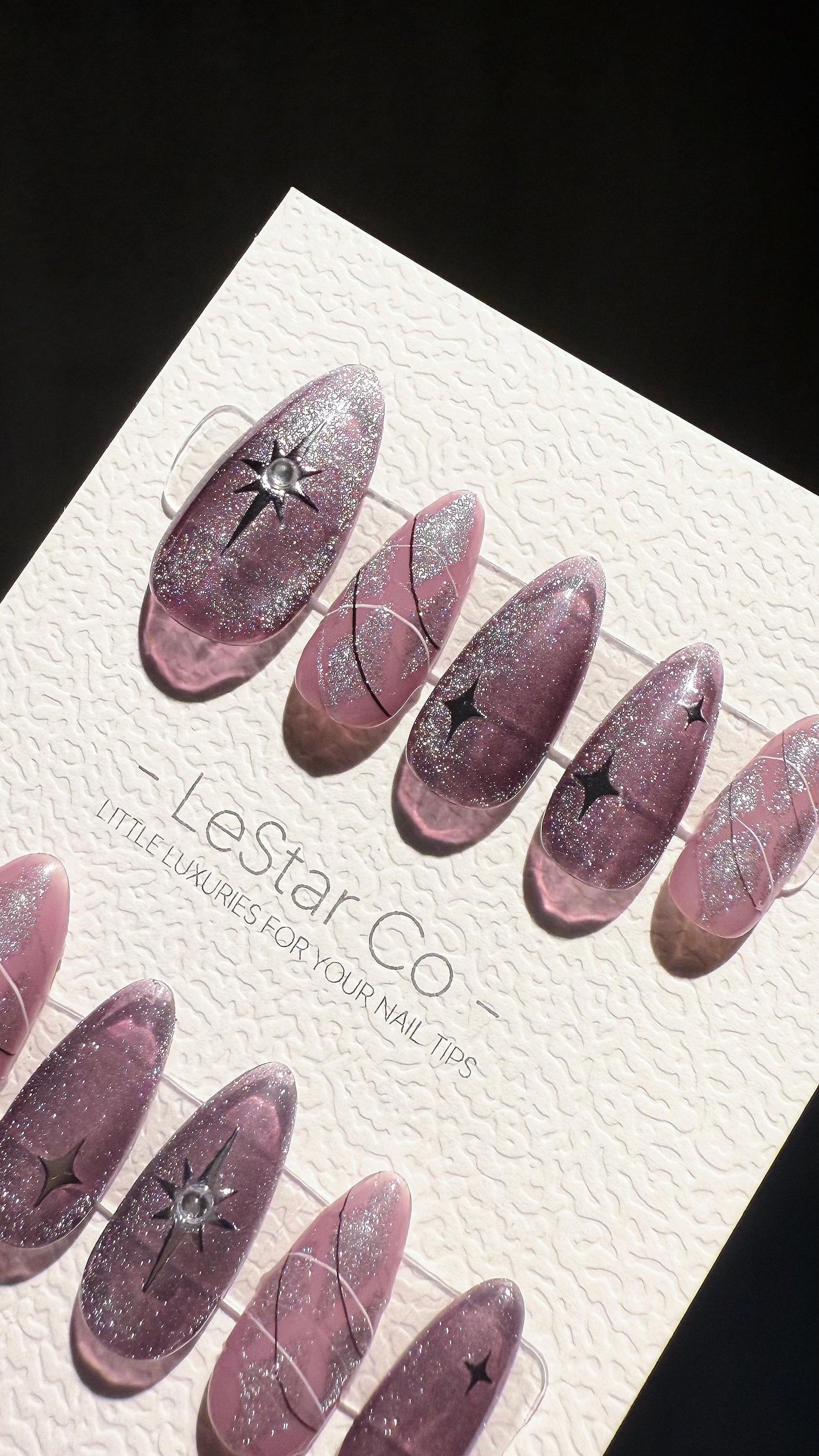 Reusable Purple Stardust Cat Eye Effect | Premium Press on Nails Gel Hand Painted Pressons Customizable Gel Nail Artist faux nails TMR997