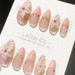 Reusable 3D Glitter Blossom Pink Cat Eye French Tip | Premium Press on Nails Gel | Fake Nails | Cute Fun Colorful Gel Nail Artist TMR999