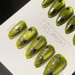 Reusable Lime Stardust Cat Eye Effect | Premium Press on Nails Gel Hand Painted Pressons Customizable Gel Nail Artist faux nails WM1001