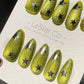 Reusable Lime Stardust Cat Eye Effect | Premium Press on Nails Gel Hand Painted Pressons Customizable Gel Nail Artist faux nails WM1001