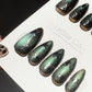 Reusable Galactic Green Cat Eye Effect | Premium Press on Nails Gel Hand Painted Pressons Customizable Gel Nail Artist faux nails WM1004