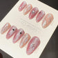 Reusable Pink Galaxy Cat Eye Effect | Premium Press on Nails Gel Hand Painted Pressons Customizable Gel Nail Artist faux nails TMR1012
