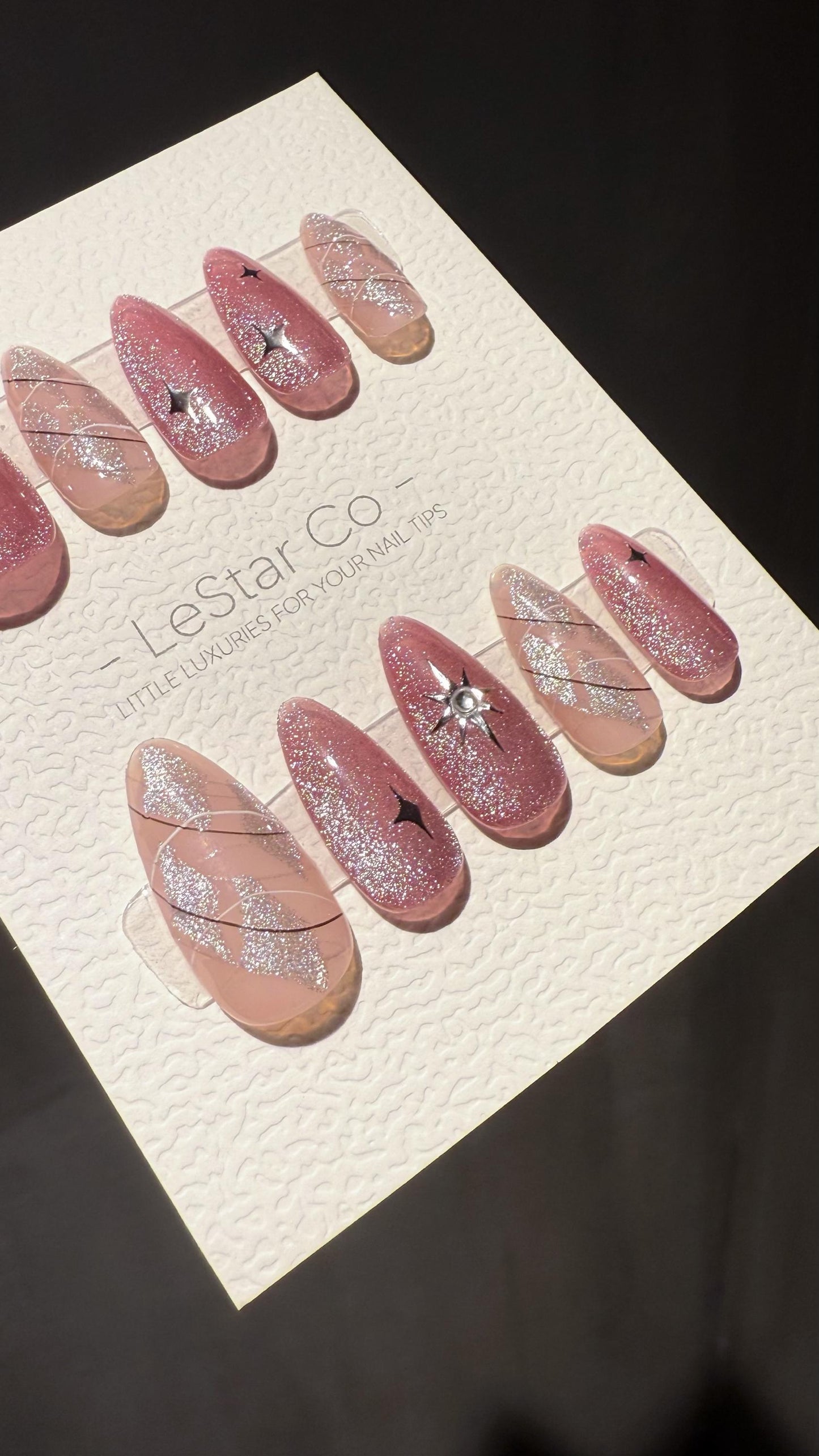 Reusable Pink Galaxy Cat Eye Effect | Premium Press on Nails Gel Hand Painted Pressons Customizable Gel Nail Artist faux nails TMR1012