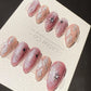 Reusable Pink Galaxy Cat Eye Effect | Premium Press on Nails Gel Hand Painted Pressons Customizable Gel Nail Artist faux nails TMR1012
