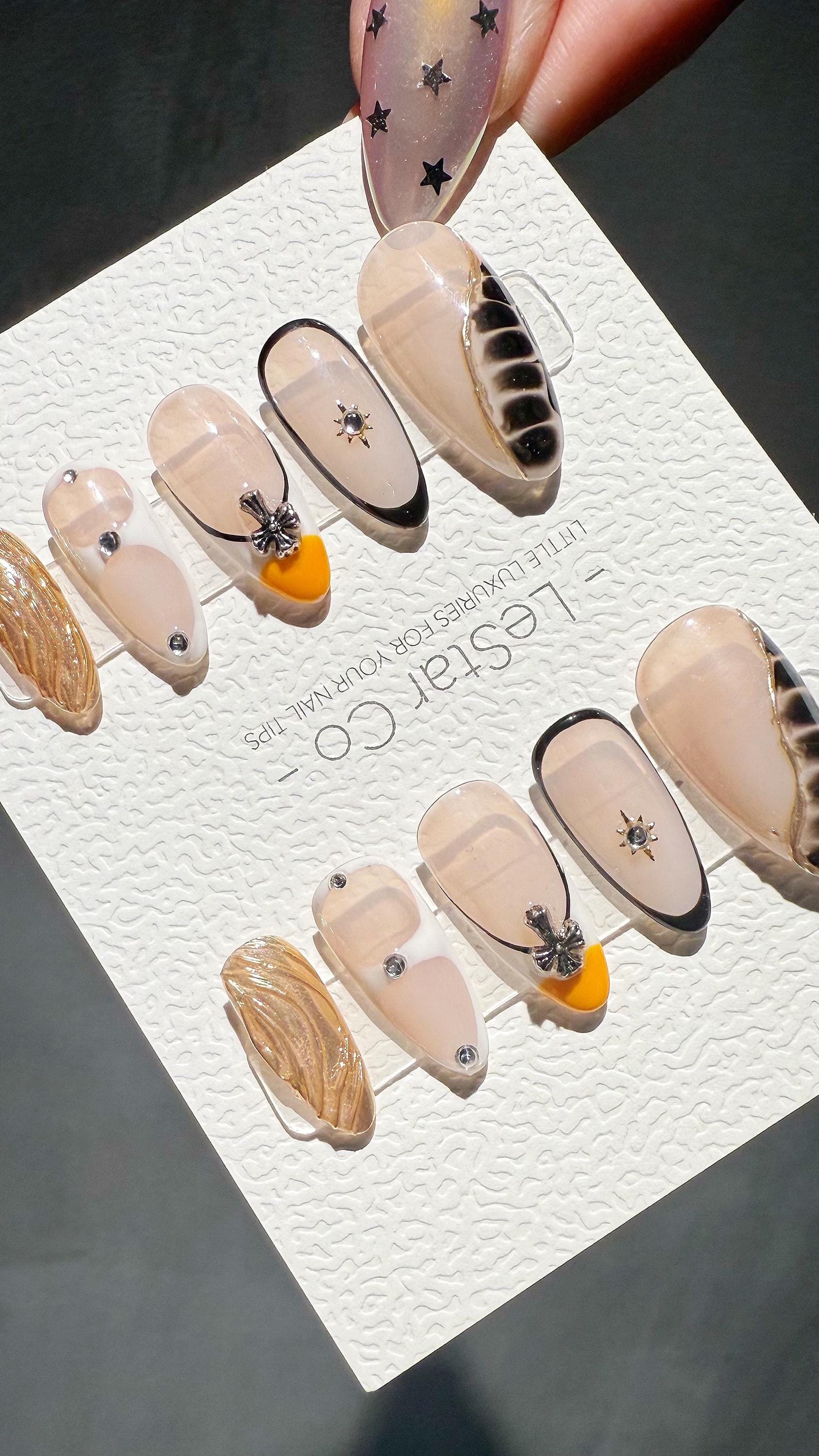 Reusable Amber Noir| Premium Press on Nails Gel | Fake Nails | Cute Fun Colorful Gel Nail Artist faux nails TMR995