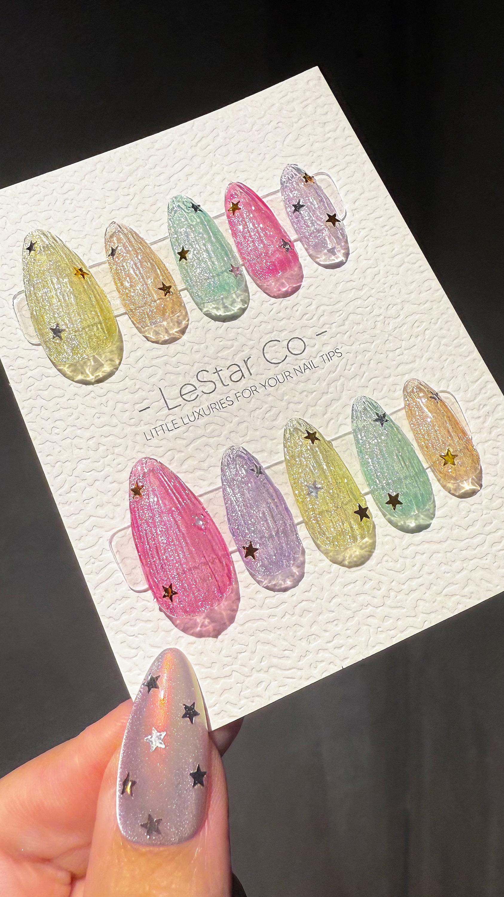 Reusable Twinkle Pop Cat Eye Effect| Premium Press on Nails Gel Hand Painted Pressons Customizable Gel Nail Artist faux nails TMR996
