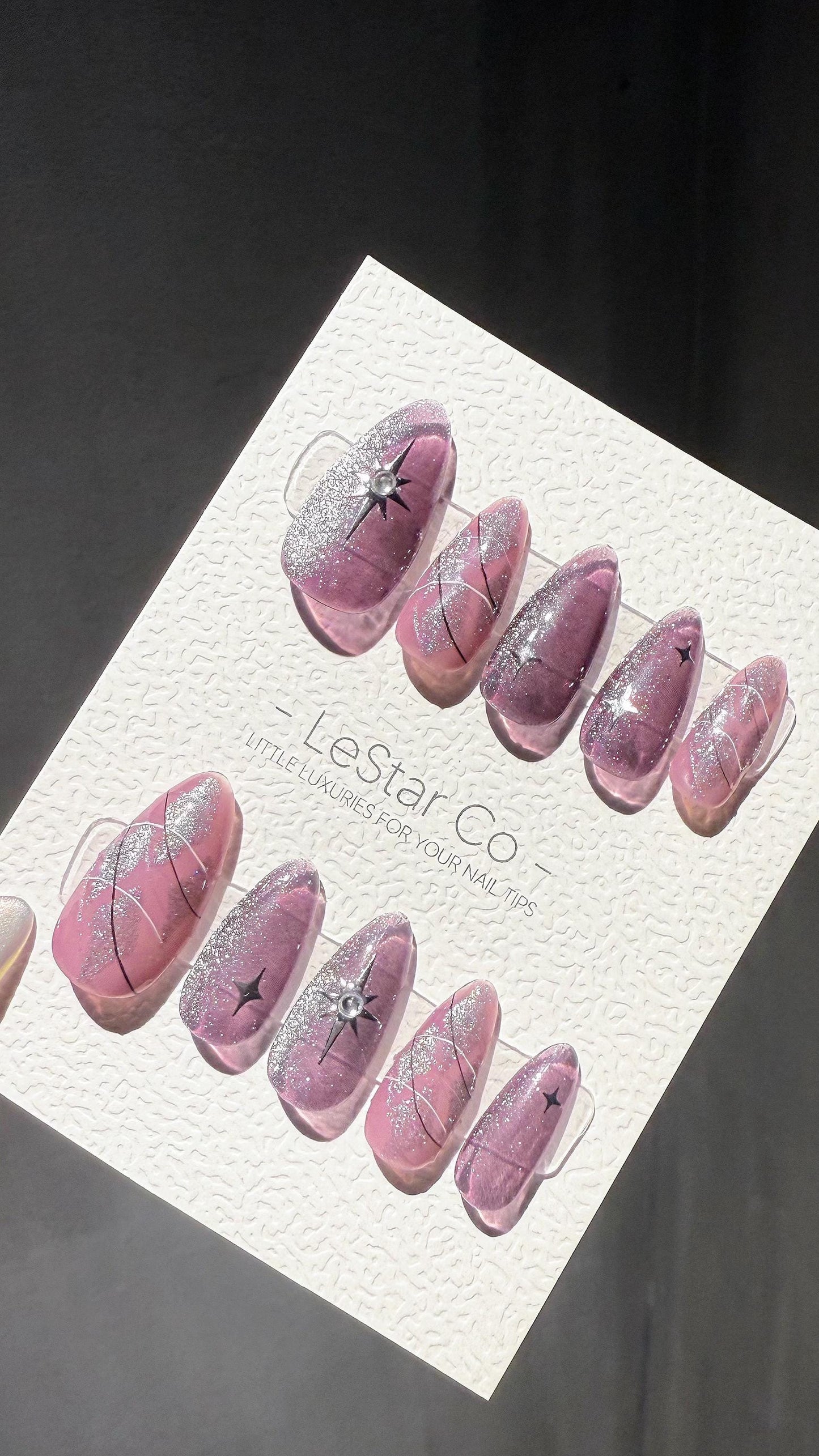 Reusable Purple Stardust Cat Eye Effect | Premium Press on Nails Gel Hand Painted Pressons Customizable Gel Nail Artist faux nails TMR997