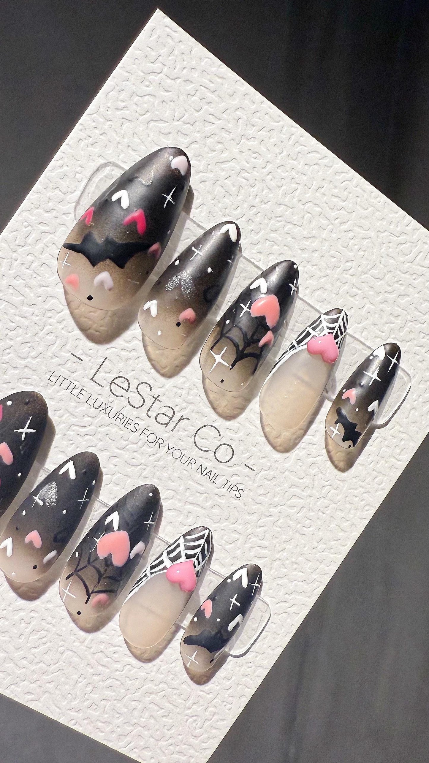 Reusable Batty Romance Web of Love Valentine Halloween| Premium Press on Nails Gel | Fake Nails | Cute Fun Colorful Gel Nail TMR998