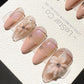 Reusable 3D Glitter Blossom Pink Cat Eye French Tip | Premium Press on Nails Gel | Fake Nails | Cute Fun Colorful Gel Nail Artist TMR999
