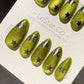 Reusable Lime Stardust Cat Eye Effect | Premium Press on Nails Gel Hand Painted Pressons Customizable Gel Nail Artist faux nails WM1001