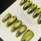 Reusable Lime Stardust Cat Eye Effect | Premium Press on Nails Gel Hand Painted Pressons Customizable Gel Nail Artist faux nails WM1001