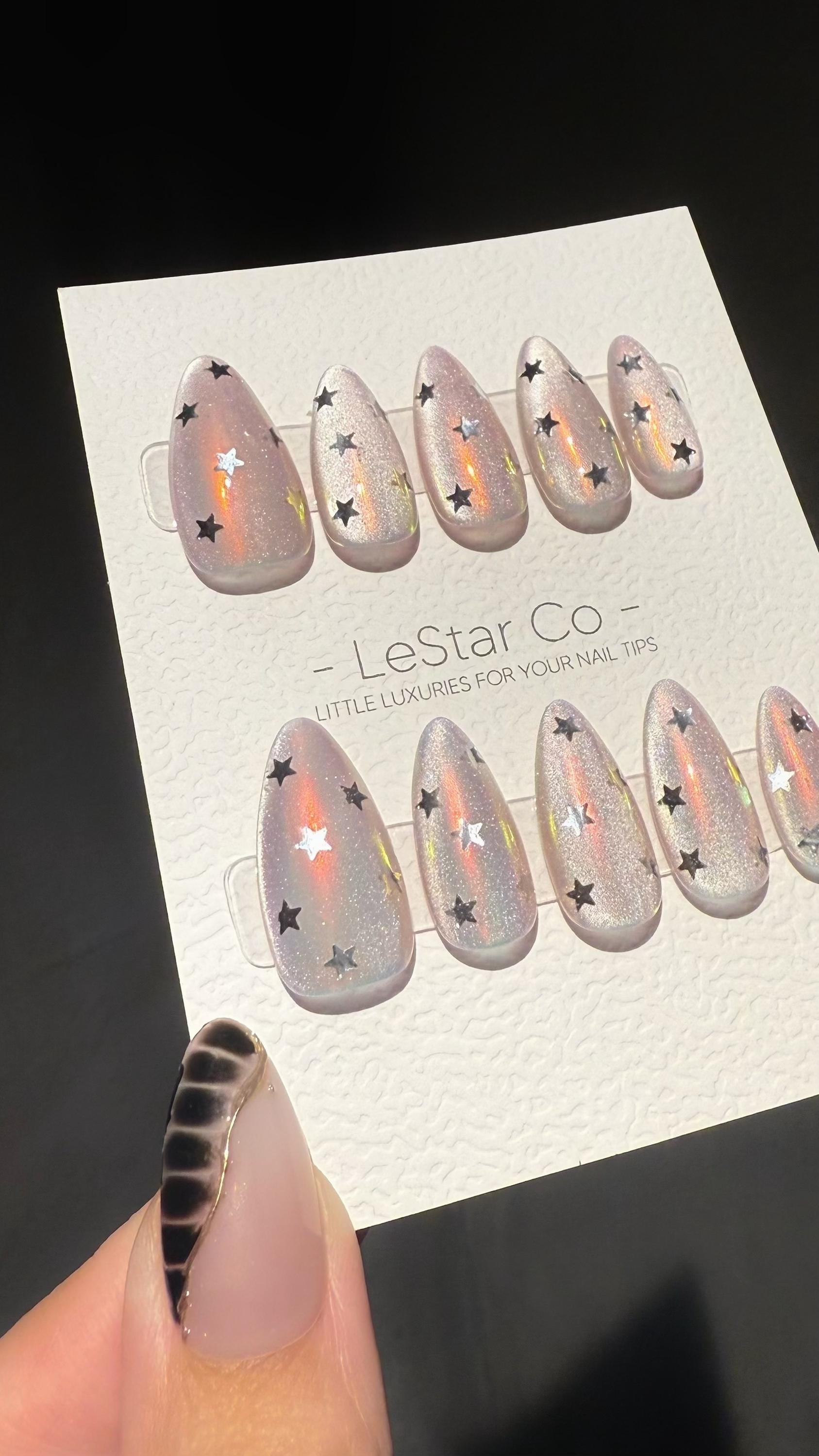 Reusable Iridescent Stars Cat Eye Cat Eye Effect | Premium Press on Nails Gel Hand Painted Pressons Customizable Gel Nail Artist nail WM1002