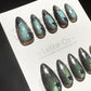Reusable Galactic Green Cat Eye Effect | Premium Press on Nails Gel Hand Painted Pressons Customizable Gel Nail Artist faux nails WM1004
