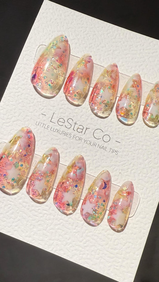 Reusable Starry Splash | Premium Press on Nails Gel Hand Painted Pressons Customizable Gel Nail Artist faux nails TMR1009