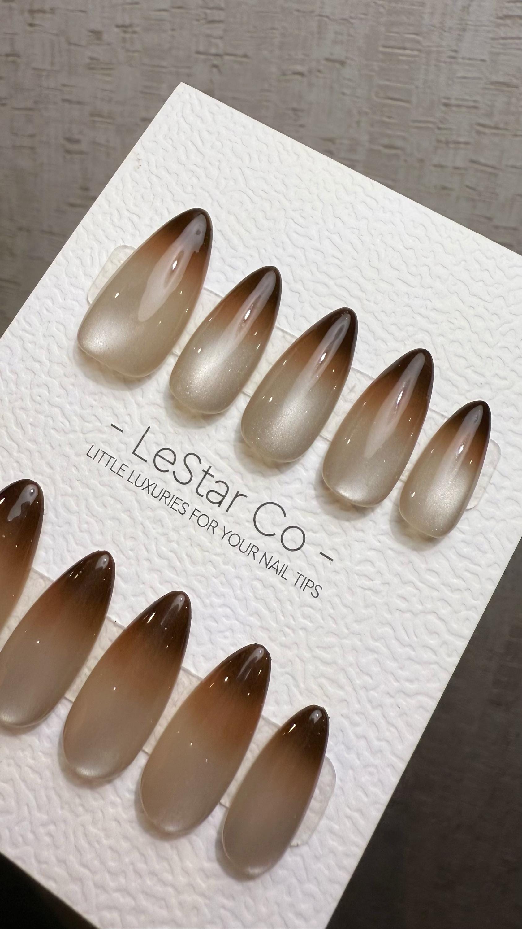 Reusable Soft Brew Cat Eye Effect | Premium Press on Nails Gel Hand Painted Pressons Customizable Gel Nail Artist fake nails WM1014
