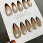 Reusable Soft Brew Cat Eye Effect | Premium Press on Nails Gel Hand Painted Pressons Customizable Gel Nail Artist fake nails WM1014
