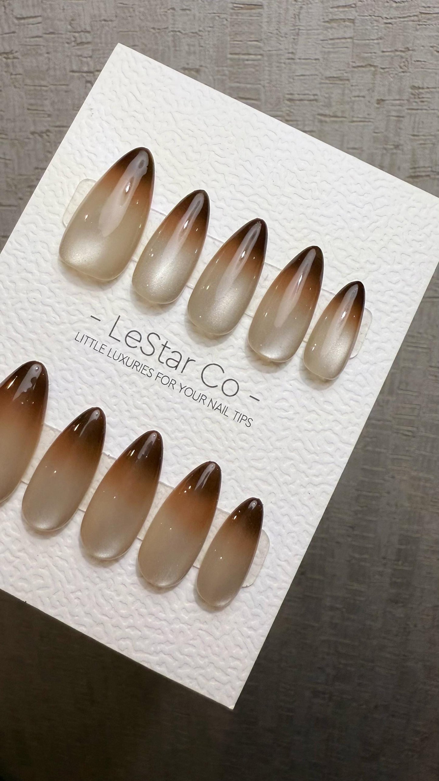 Reusable Soft Brew Cat Eye Effect | Premium Press on Nails Gel Hand Painted Pressons Customizable Gel Nail Artist fake nails WM1014