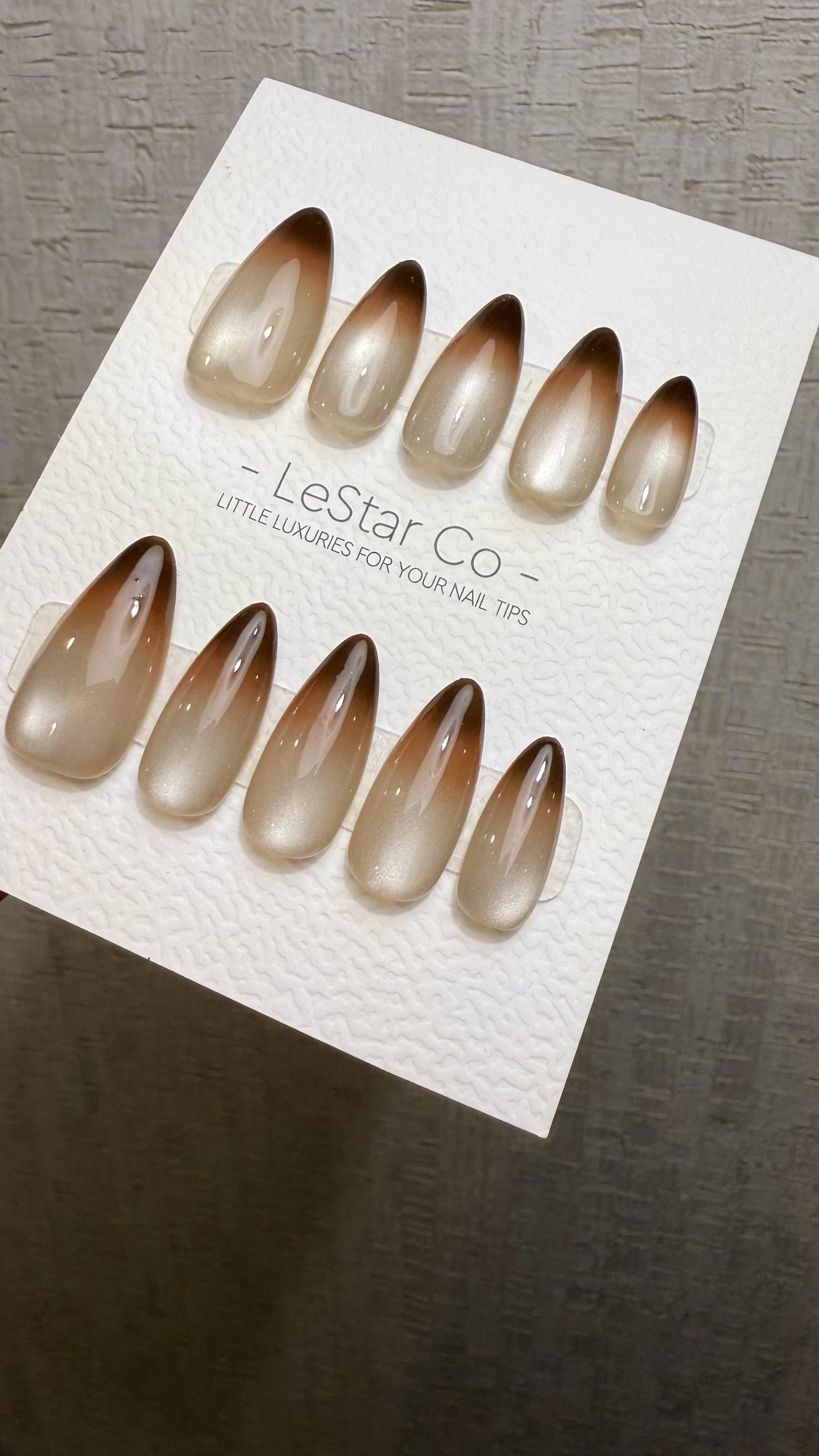 Reusable Soft Brew Cat Eye Effect | Premium Press on Nails Gel Hand Painted Pressons Customizable Gel Nail Artist fake nails WM1014