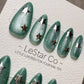 Reusable Mint Cosmos Green Cat Eye Effect| Premium Press on Nails Gel Hand Painted Pressons Customizable Gel Nail Artist faux nails WM1013
