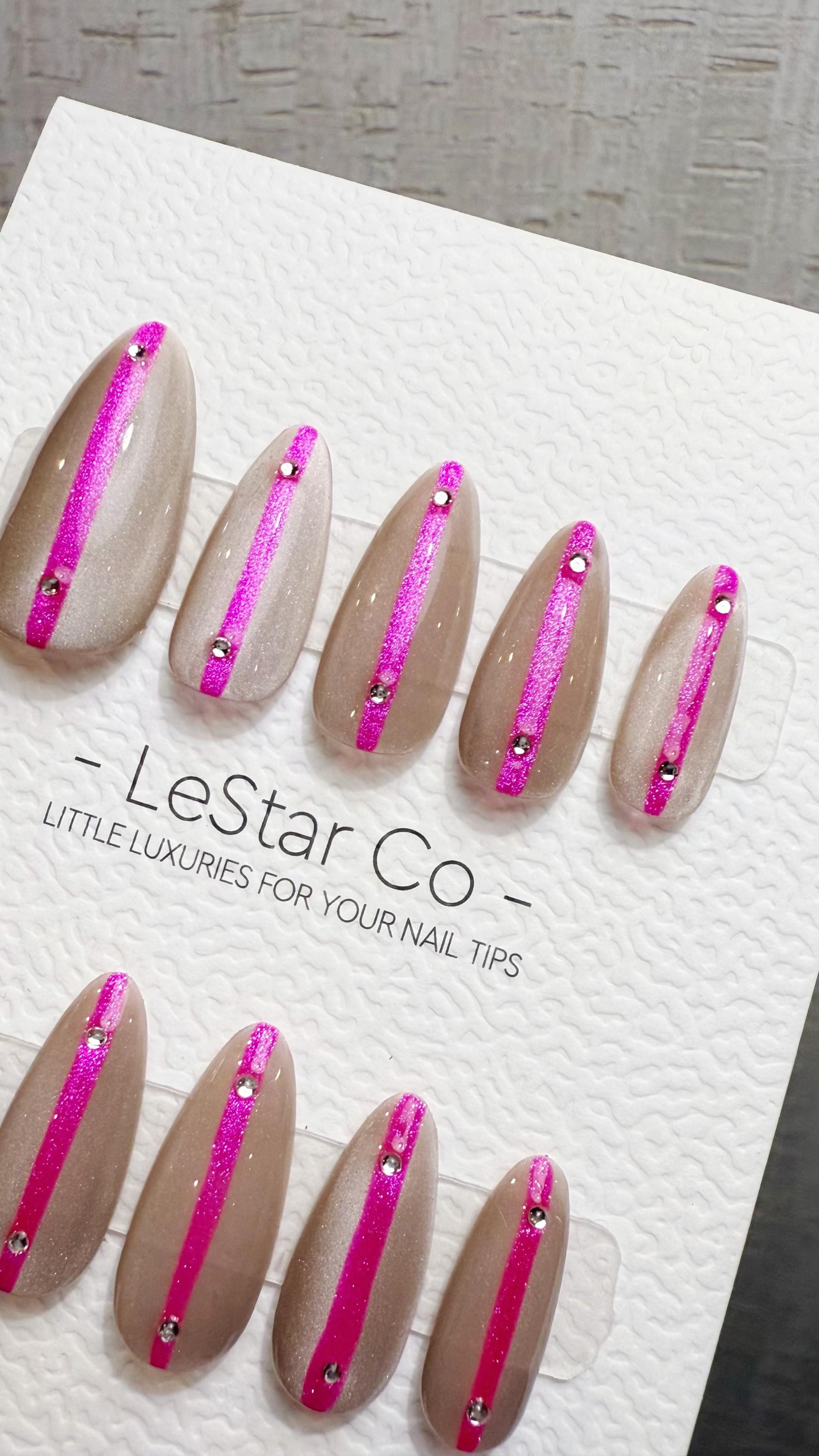 Reusable Neon Elegance Hot Pink Strike| Premium Press on Nails Gel Hand Painted Pressons Customizable Gel Nail Artist faux nails TMW1017