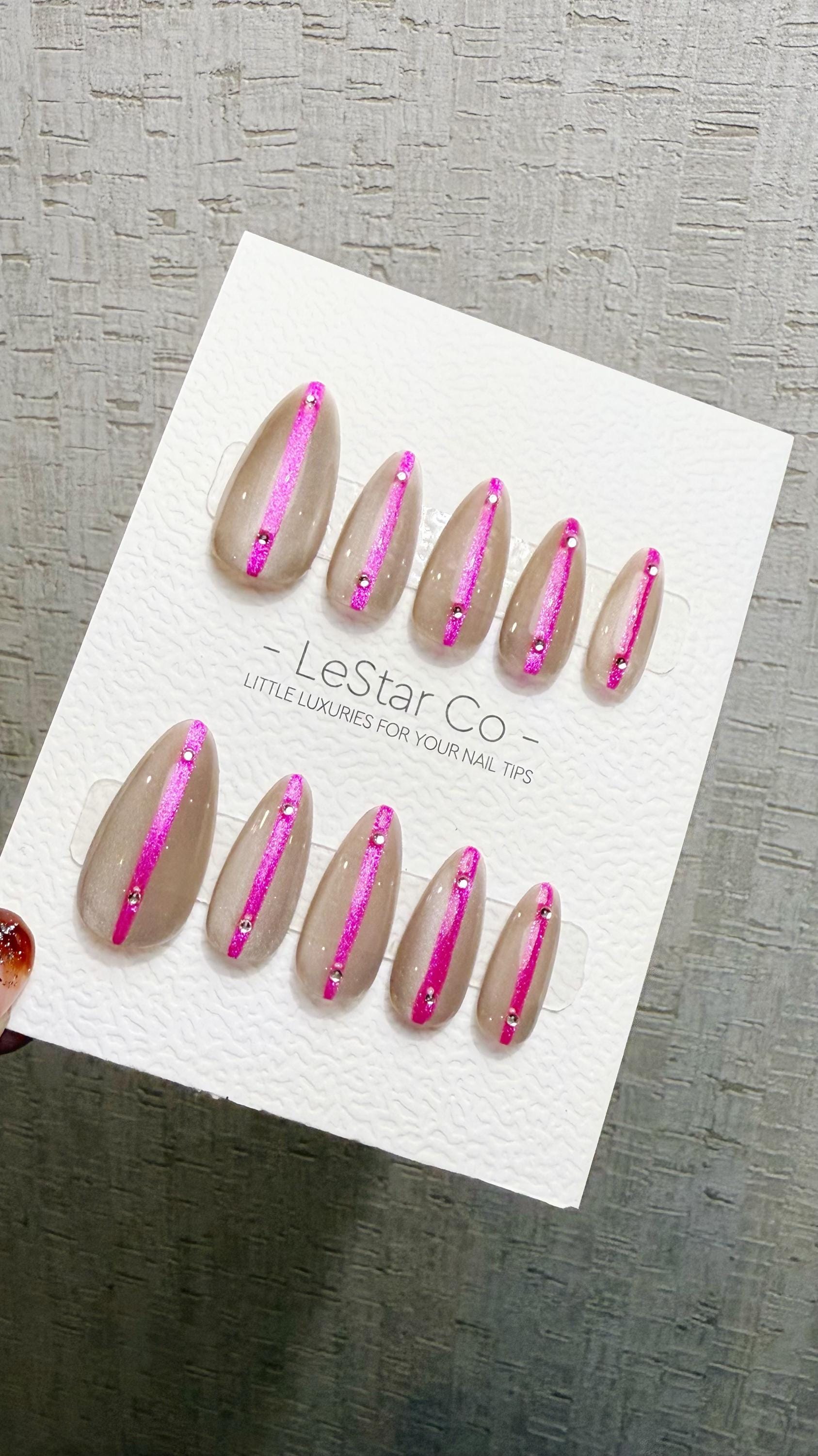 Reusable Neon Elegance Hot Pink Strike| Premium Press on Nails Gel Hand Painted Pressons Customizable Gel Nail Artist faux nails TMW1017
