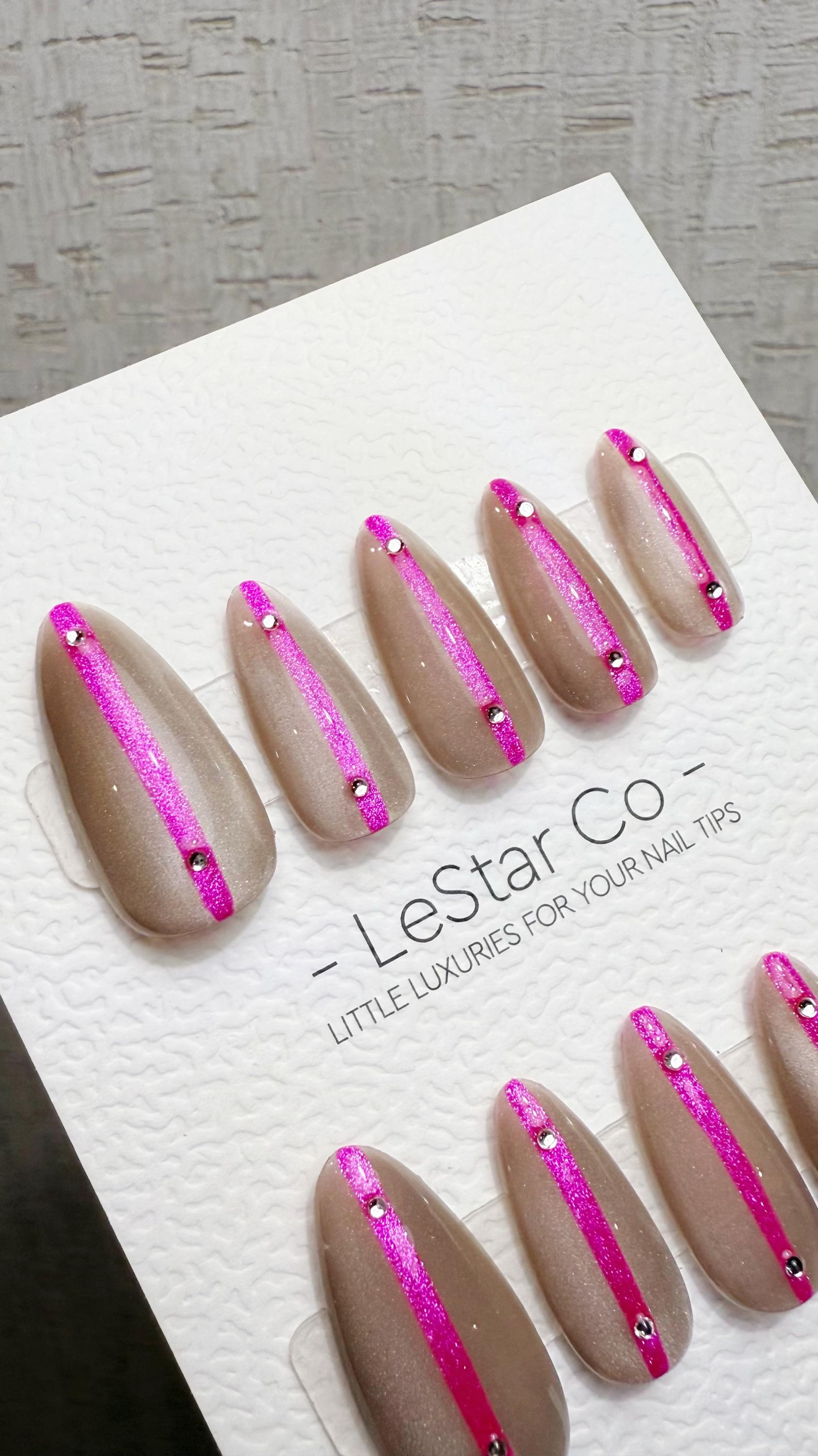 Reusable Neon Elegance Hot Pink Strike| Premium Press on Nails Gel Hand Painted Pressons Customizable Gel Nail Artist faux nails TMW1017