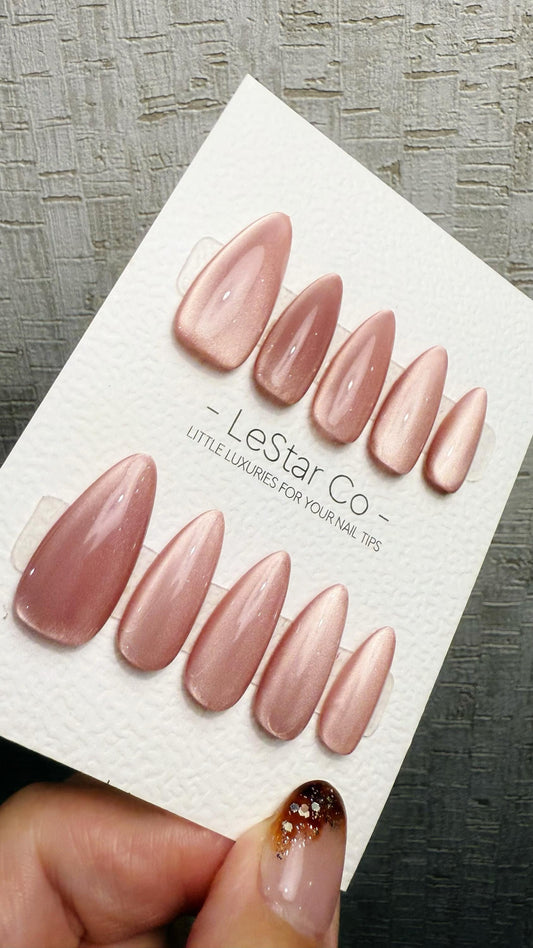 Reusable Silky Rosewood Cat Eye Effect | Nails Premium Press on Nails Gel Manicure Handprint Pressons Handmade | Lestarco nails WM1021