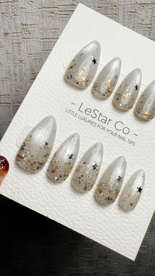 Reusable Silver Comet Cat Eye Effect| Premium Press on Nails Gel | Fake Nails | Cute Fun Colorful Gel Nail faux nails WM1022