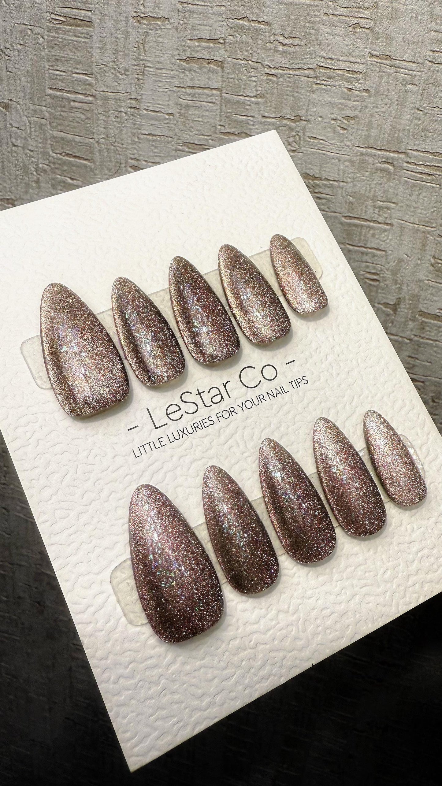 Reusable Champagne Stardust Cat Eye | Nails Premium Press on Nails Gel Manicure Handprint Pressons Handmade | Lestarco faux nails WM1026