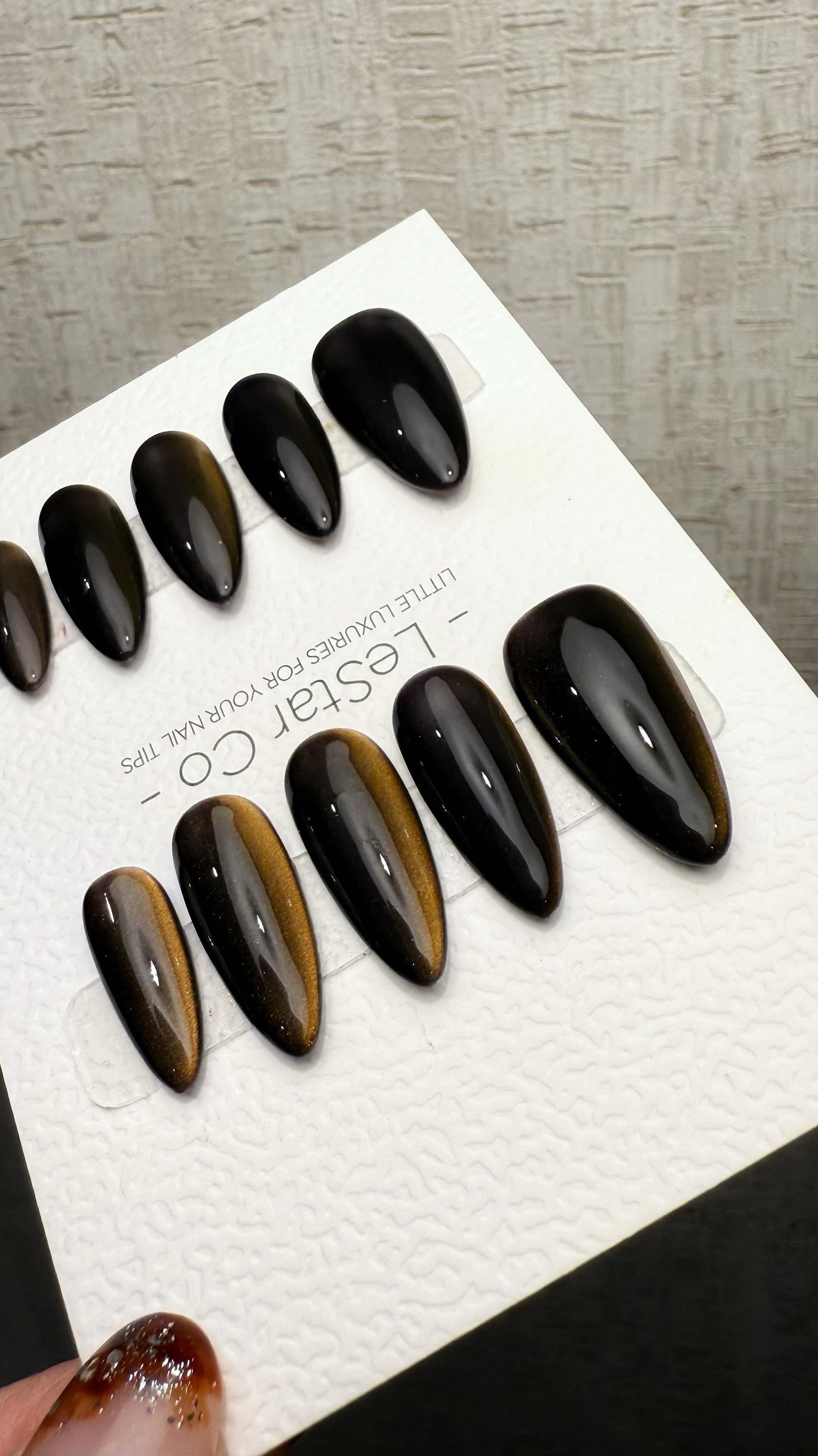 Reusable Tiger's Eye Cat Eye Effect | Nails Premium Press on Nails Gel Manicure Handprint Pressons Handmade | Lestarco nails WM1031
