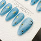 Reusable Lunar Blue Cat Eye Effect| Premium Press on Nails Gel Hand Painted Pressons Customizable Gel Nail Artist faux nails TMR1028