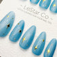 Reusable Lunar Blue Cat Eye Effect| Premium Press on Nails Gel Hand Painted Pressons Customizable Gel Nail Artist faux nails TMR1028
