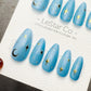 Reusable Lunar Blue Cat Eye Effect| Premium Press on Nails Gel Hand Painted Pressons Customizable Gel Nail Artist faux nails TMR1028
