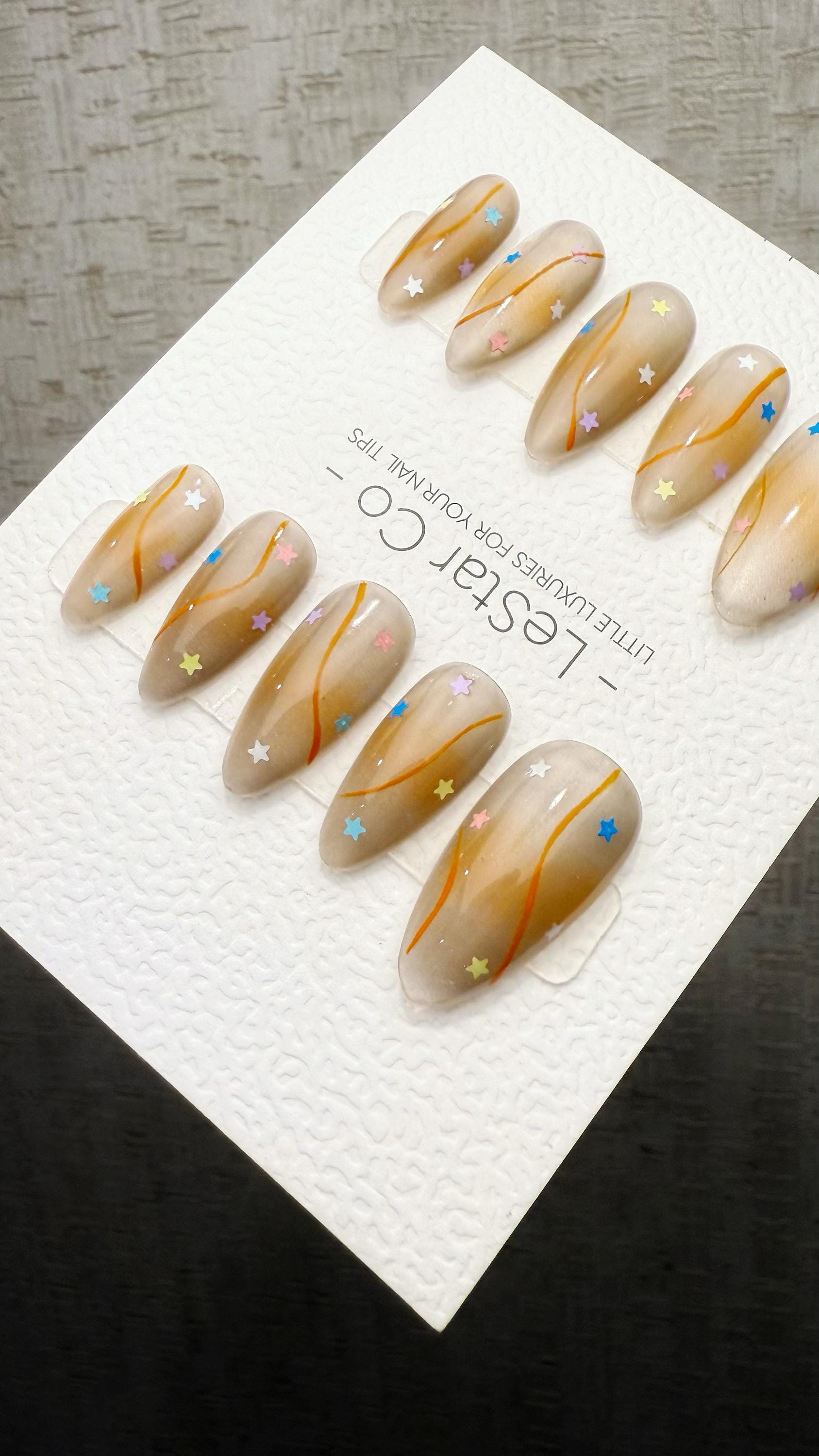 Reusable Stellar Toffee Cat Eye Effect| Premium Press on Nails Gel Hand Painted Pressons Customizable Gel Nail Artist faux nails TMR1029