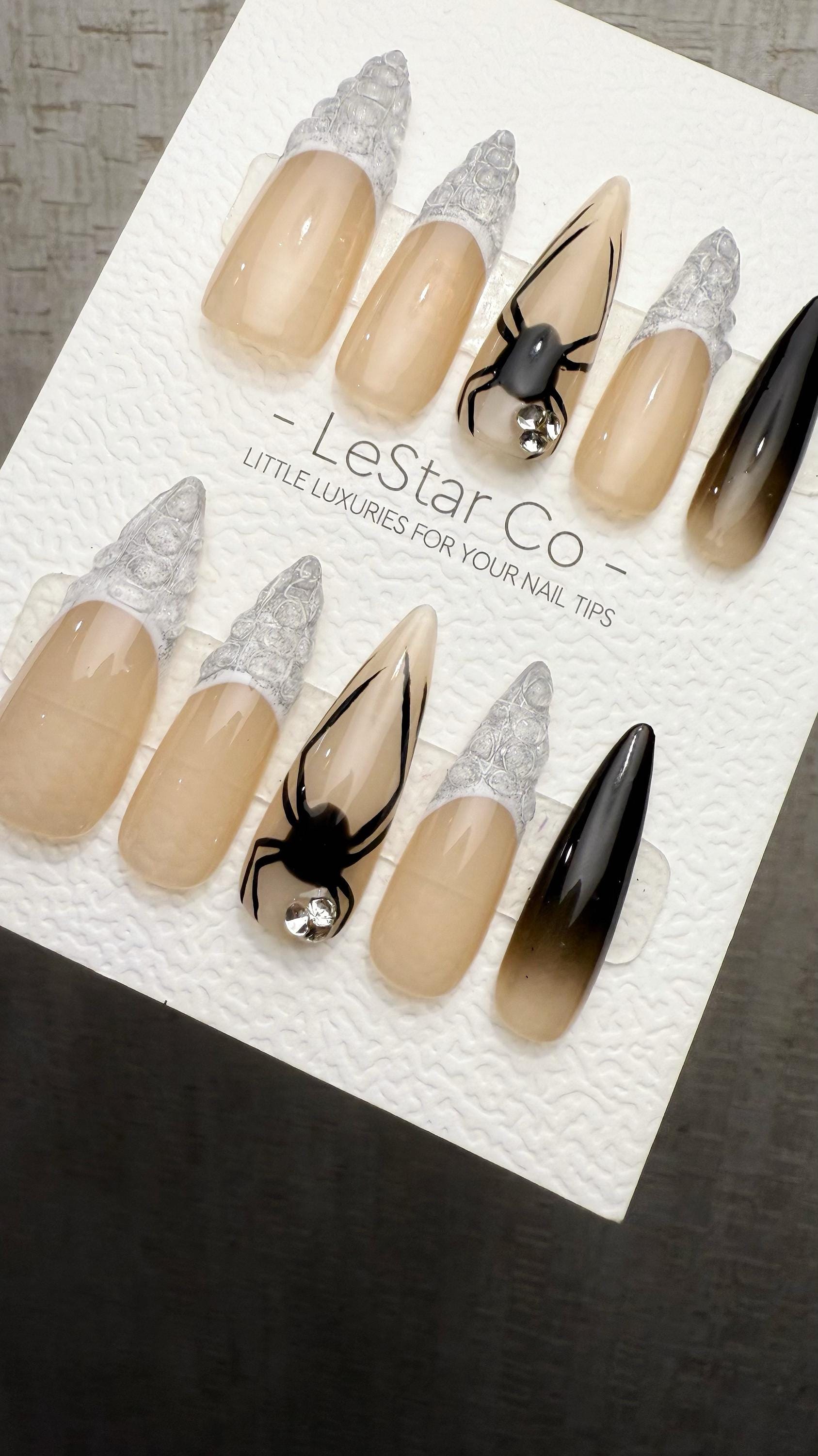 Reusable Gothic Web Spider Kiss| Premium Press on Nails Gel Hand Painted Pressons Customizable Gel Nail Artist faux nails TMR1032