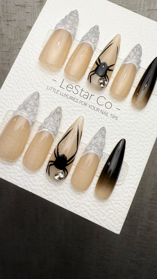 Reusable Gothic Web Spider Kiss| Premium Press on Nails Gel Hand Painted Pressons Customizable Gel Nail Artist faux nails TMR1032