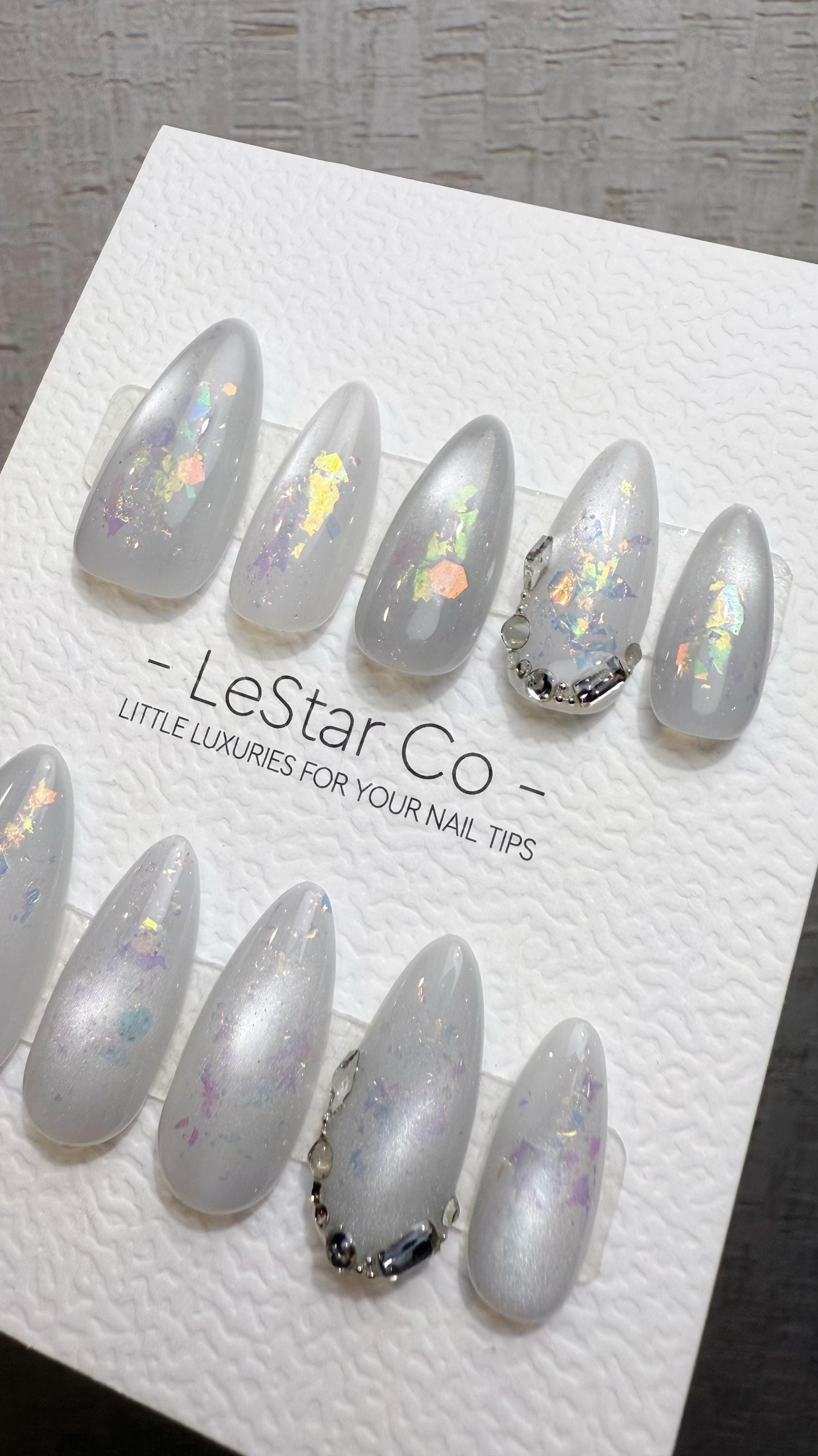 Reusable Frozen Opal Cat Eye Effect | Premium Press on Nails Gel Hand Painted Pressons Customizable Gel Nail faux nails WM1015
