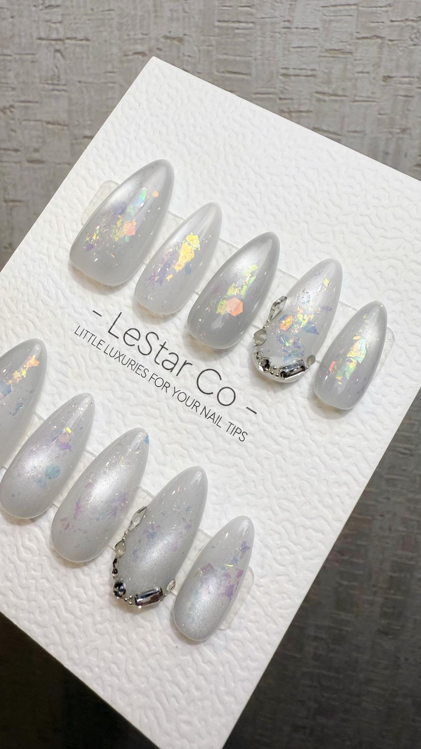 Reusable Frozen Opal Cat Eye Effect | Premium Press on Nails Gel Hand Painted Pressons Customizable Gel Nail faux nails WM1015