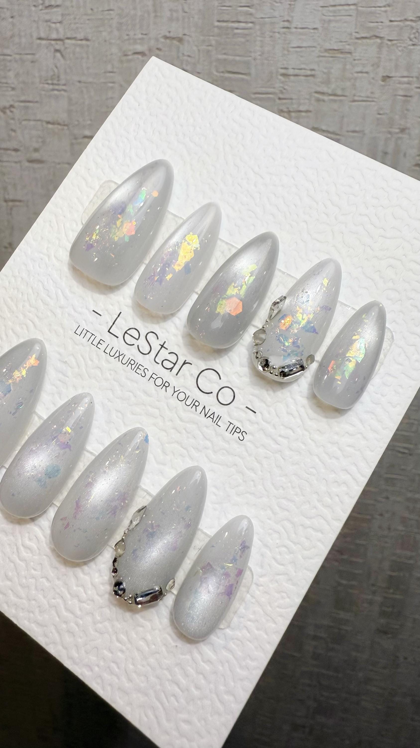 Reusable Frozen Opal Cat Eye Effect | Premium Press on Nails Gel Hand Painted Pressons Customizable Gel Nail faux nails WM1015