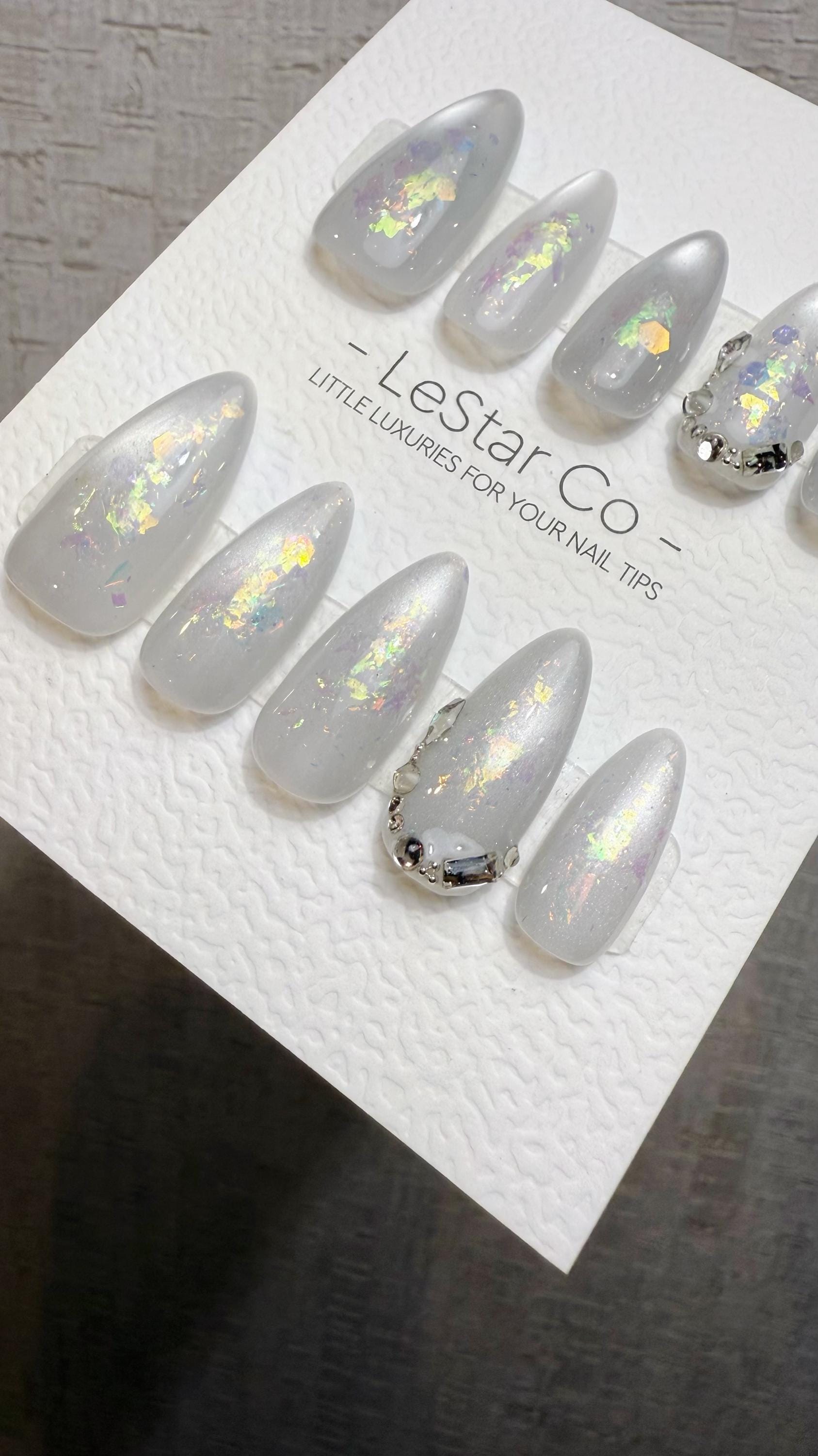 Reusable Frozen Opal Cat Eye Effect | Premium Press on Nails Gel Hand Painted Pressons Customizable Gel Nail faux nails WM1015