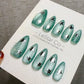 Reusable Mint Cosmos Green Cat Eye Effect| Premium Press on Nails Gel Hand Painted Pressons Customizable Gel Nail Artist faux nails WM1013