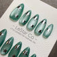 Reusable Mint Cosmos Green Cat Eye Effect| Premium Press on Nails Gel Hand Painted Pressons Customizable Gel Nail Artist faux nails WM1013