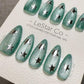 Reusable Mint Cosmos Green Cat Eye Effect| Premium Press on Nails Gel Hand Painted Pressons Customizable Gel Nail Artist faux nails WM1013