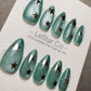 Reusable Mint Cosmos Green Cat Eye Effect| Premium Press on Nails Gel Hand Painted Pressons Customizable Gel Nail Artist faux nails WM1013